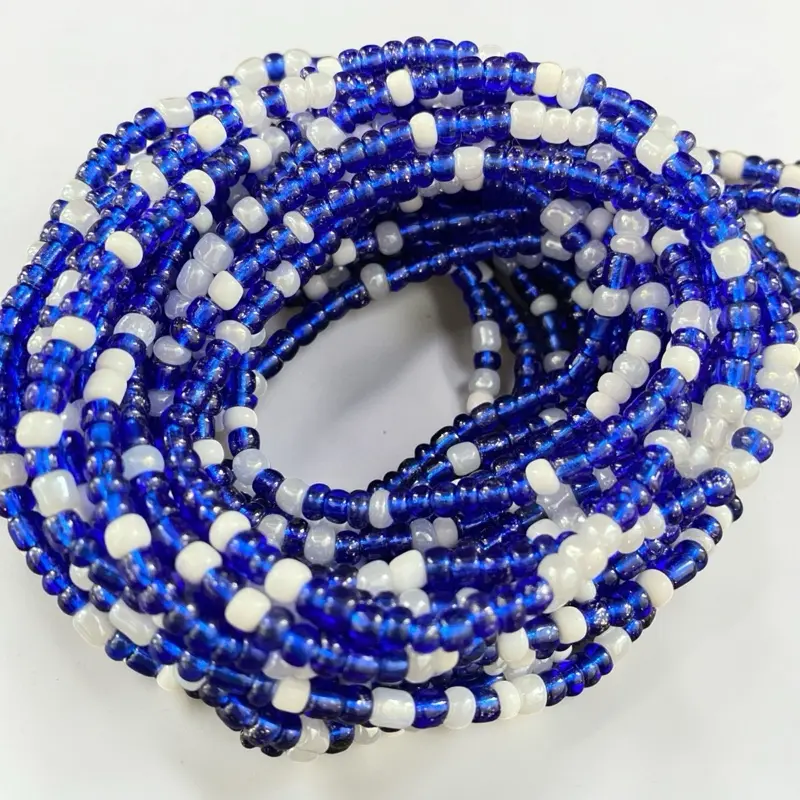 Waistbeads Blue & White Elegant Women's Beads, Adjustable 25-45 in Waist Beads Body Jewelry, Tie-On Weight Tracker Fashion Accessory for Confidence Boost, Female