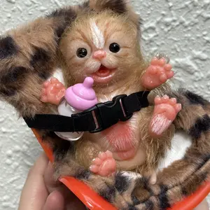 Rooted Hair 5-Inch Mini Realistic Cat, High-End Painting, Complete Accessories, Excellent Kids Gift, Unisex Design, Decor Figurine