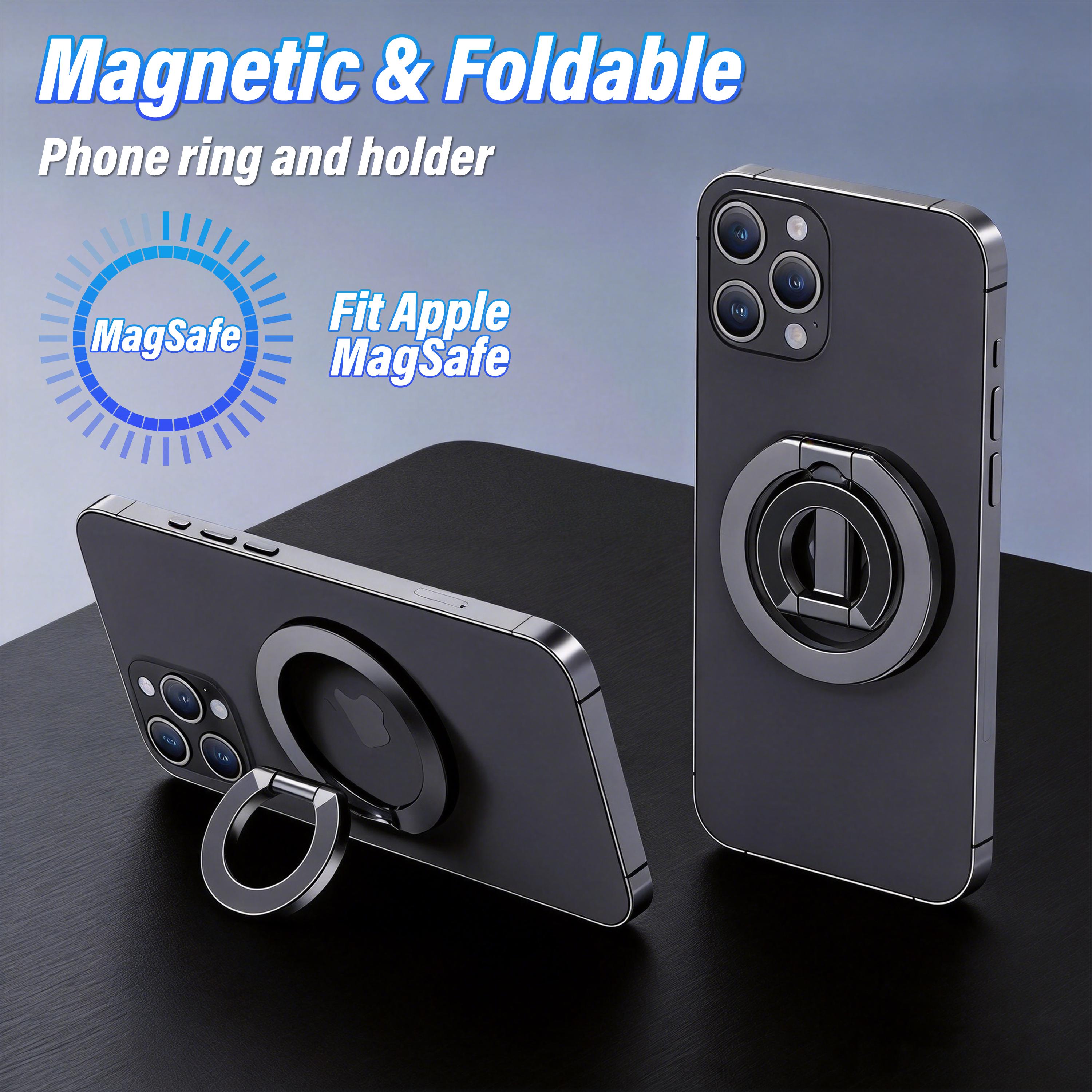 Dual Sided Magnetic Phone Ring Grip, Magnetic Phone Stand & Fold Kickstand Holder, Universal Finger Bracket Compatible with Car Mount for iPhone 17 16 15 14 13 Pro Max Plus