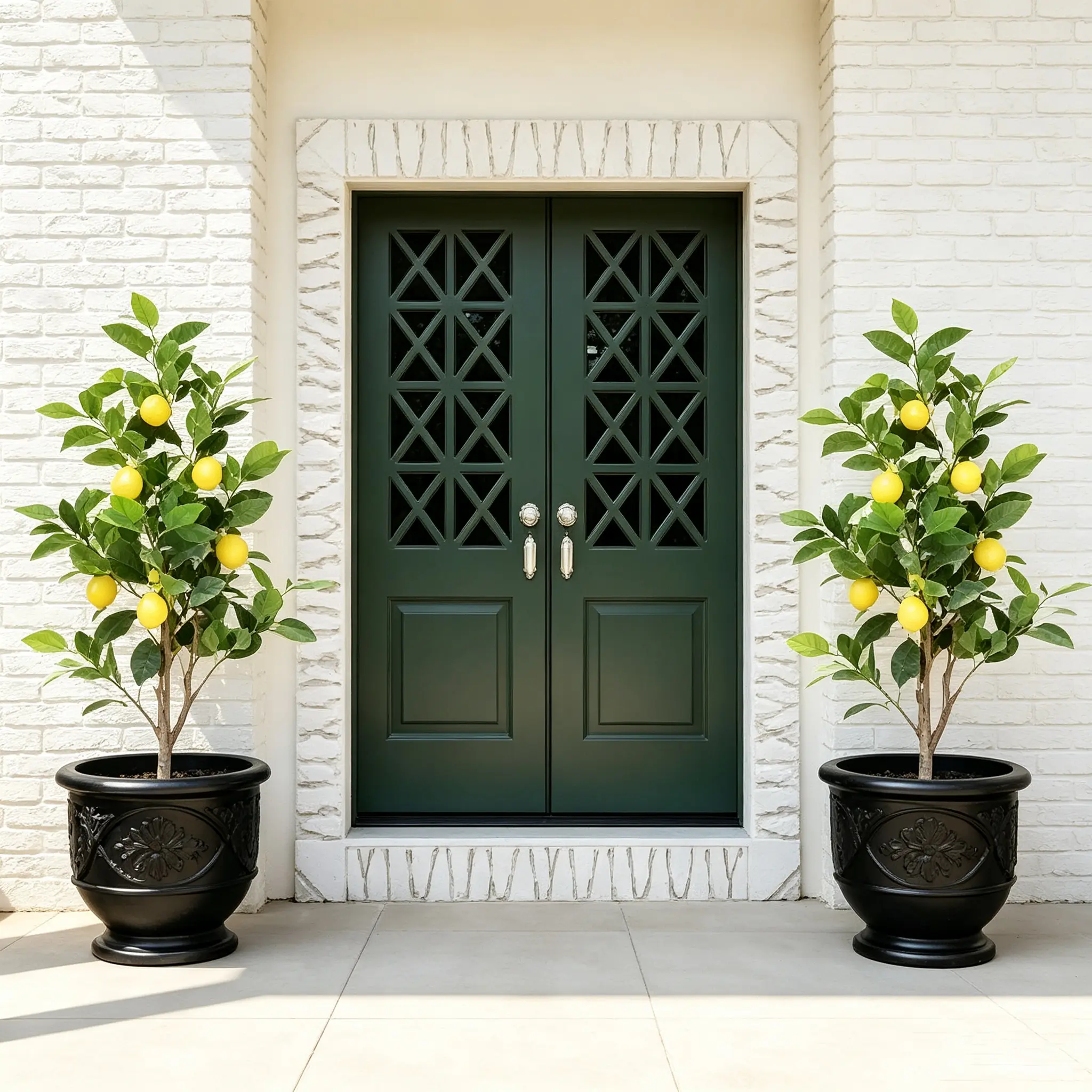 2-Piece Artificial Lemon Tree Stakes, UV-Resistant Waterproof Fake Citrus Plants with Ground Spikes, Farmhouse Faux Greenery for Patio Flower Bed Decor