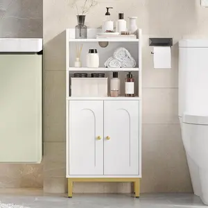 Bathroom Storage Cabinet, Small Floor Cabinet with 2 Door and Shelves, Toilet Paper Cabinets, Bathroom Organizer with Adjustable Shelf, for Small Spaces White 7.1" D x 14.6" W x 32.7" H