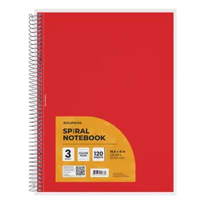 3-Subject Spiral Notebook - Assorted Colors, College-ruled, 120 Sheets
