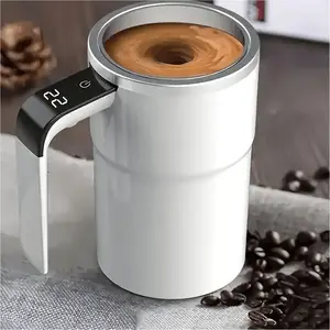 USB Rechargeable Electric Coffee Cup with Temperature Display & Stirring Function - Large Capacity Portable Travel Tumbler Mug, Stainless Steel Cup, 18650 Lithium Battery, 0.6W Power, Usb Charging for Home & Office Use, Coffee Maker, Coffee Maker for Home