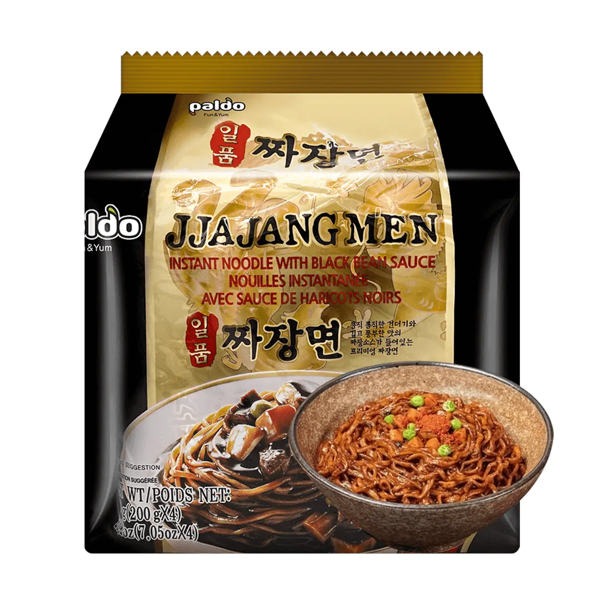PALDO Korean Jajangmyeon Noodles - 4 Pack (800g) - Authentic Korean Black Bean Sauce