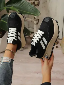 Women's Lightweight Low-Top Sports Shoes, Fashion Walking Sneakers, Colorful Block Design, Breathable Mesh Upper, PVC Sole, Casual Outdoor Footwear