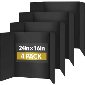 Trifold Poster Board,4 Pack 24" x 16" Black Corrugated Poster Boards,Display Board, for School Projects, Science Fairs, Event Displays, and Business Presentations