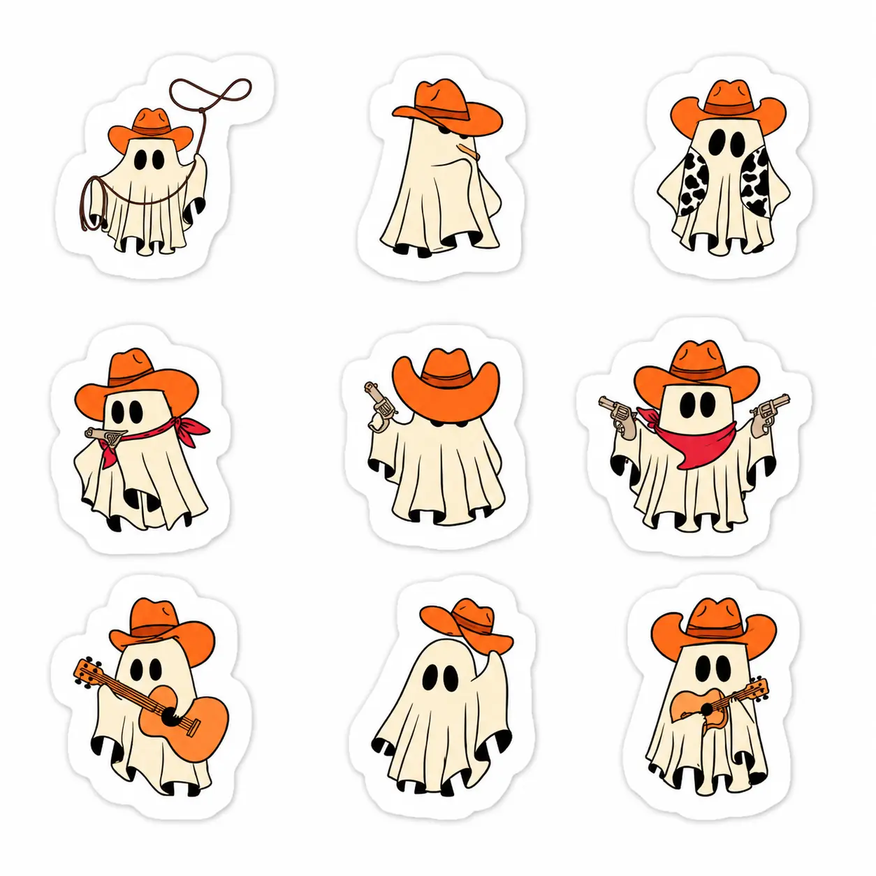 Cute Cowboy Ghost Sticker Pack, 9 Western Halloween Decals, Spooky Rodeo Vinyl Stickers, Country Music Lover Gift