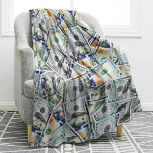 Money Blanket 100 Dollar Bills Pattern Print Gifts for Women Men Birthday Halloween for Dad Mom Husband Wife Teens Wealth Bed Decor Throw Blankets 50"x60"