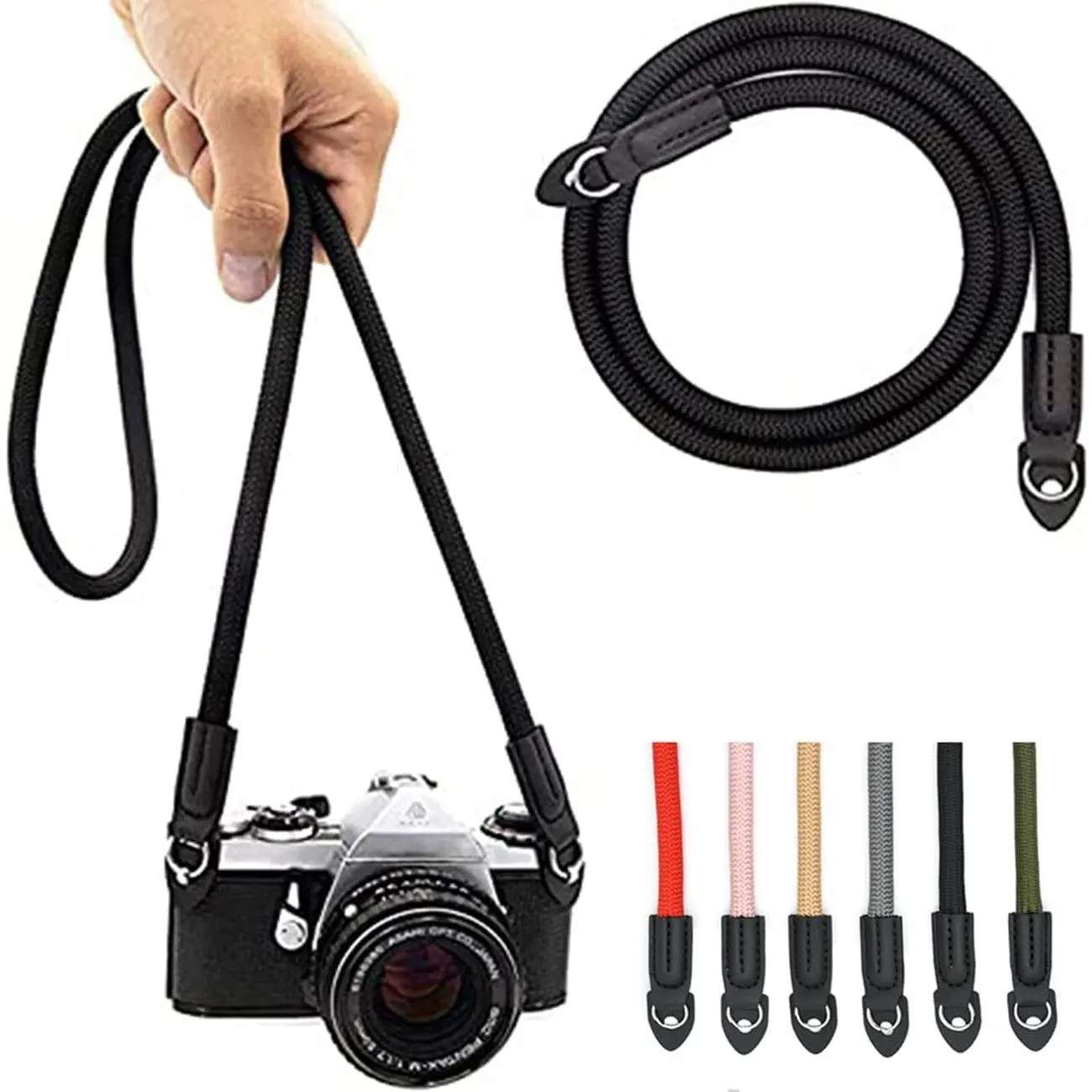 L-WCP006  Camera Strap Vintage 100cm Nylon Climbing Rope Camera Neck Shoulder Strap for Micro Single and DSLR Camera.(Black)