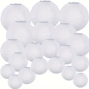 20 pieces of white paper lanterns, various sizes from 4.0 inches to 12.0 inches, hanging Chinese lanterns for wedding party decoration, holiday theme, no electricity required, no feathers, outdoor decorative lanterns