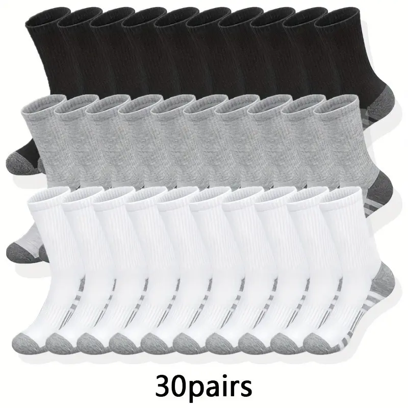 Men's Classic Solid Color Athletic Socks - Youth, Classic Sports, Mid-Crew Styles, 6/10/20/30 Pairs, Breathable, Sweat-Absorbent, Deodorizing, Mid-Calf for Casual Daily & Outdoor Fitness, Youth Athletic Socks, Classic Sports Socks