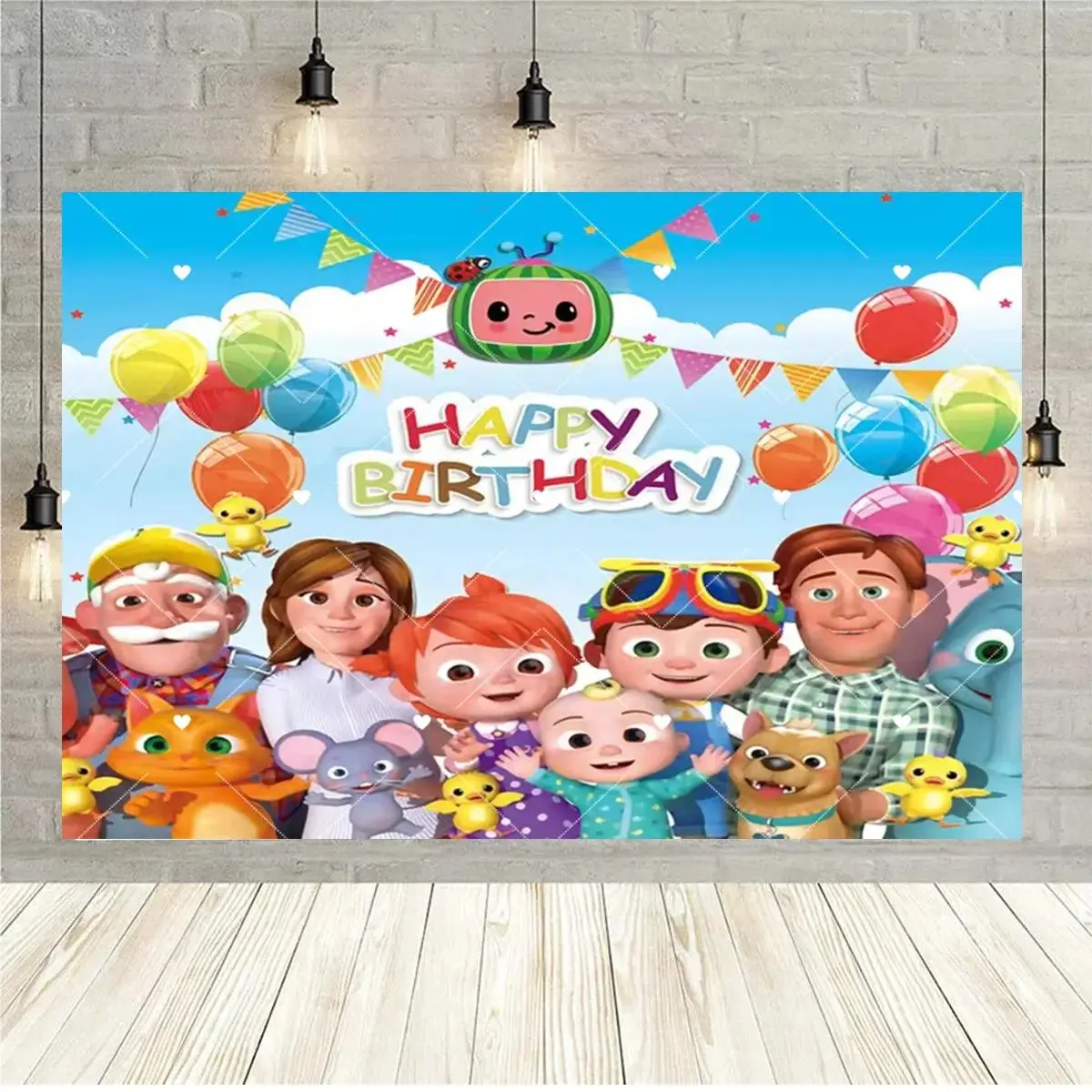Family Animation Theme Green Watermelon Boy Polyester Fabric Tapestry - Lightweight Printed Home Decor Banner, Photoshoot Backdrop, Baby Shower Party Decor, Cake Table & Baptism Supplies, Polyester Fabric Backdrop, Photoshootbackdrop, Prints