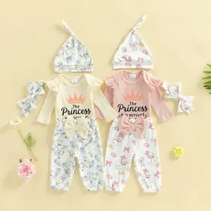 Canrulo Newborn Baby Girl Fall Winter Outfit Princess Long Sleeve Romper Pant Cute Hat Preemie Coming Home Outfit Clothes