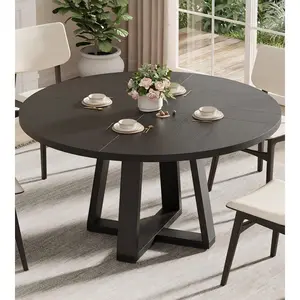 Garvee Round Dining Table for 4-6 People, 47" Farmhouse Kitchen Table with Wood Cross Pedestal Base for Living Room, Dining Room, Black