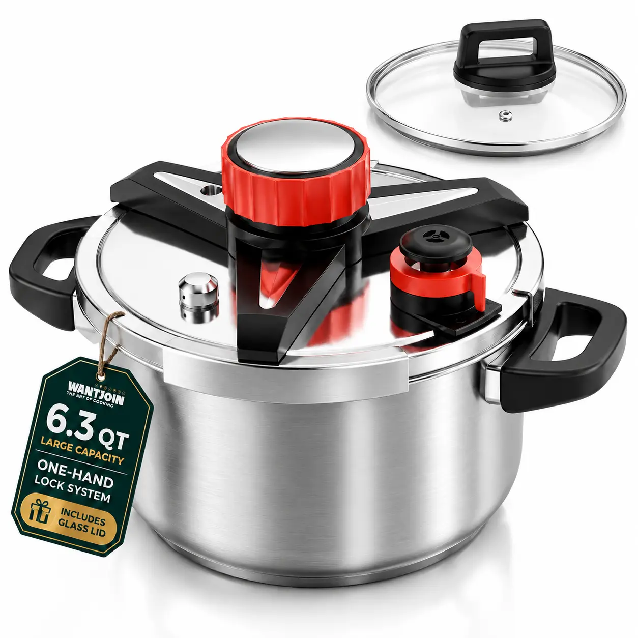 Wantjoin 6Qt Pressure Cooker - 3-In-1 Stainless Steel Pressure Canner Compatible with Gas & Induction Cooker,Protective Devices,Canner Rack Included