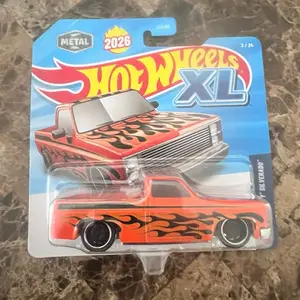 Hot Wheels 2026 Metal 83 Chevy Silverado XL Die-Cast Model Car with Flame Design 1:43 Scale
