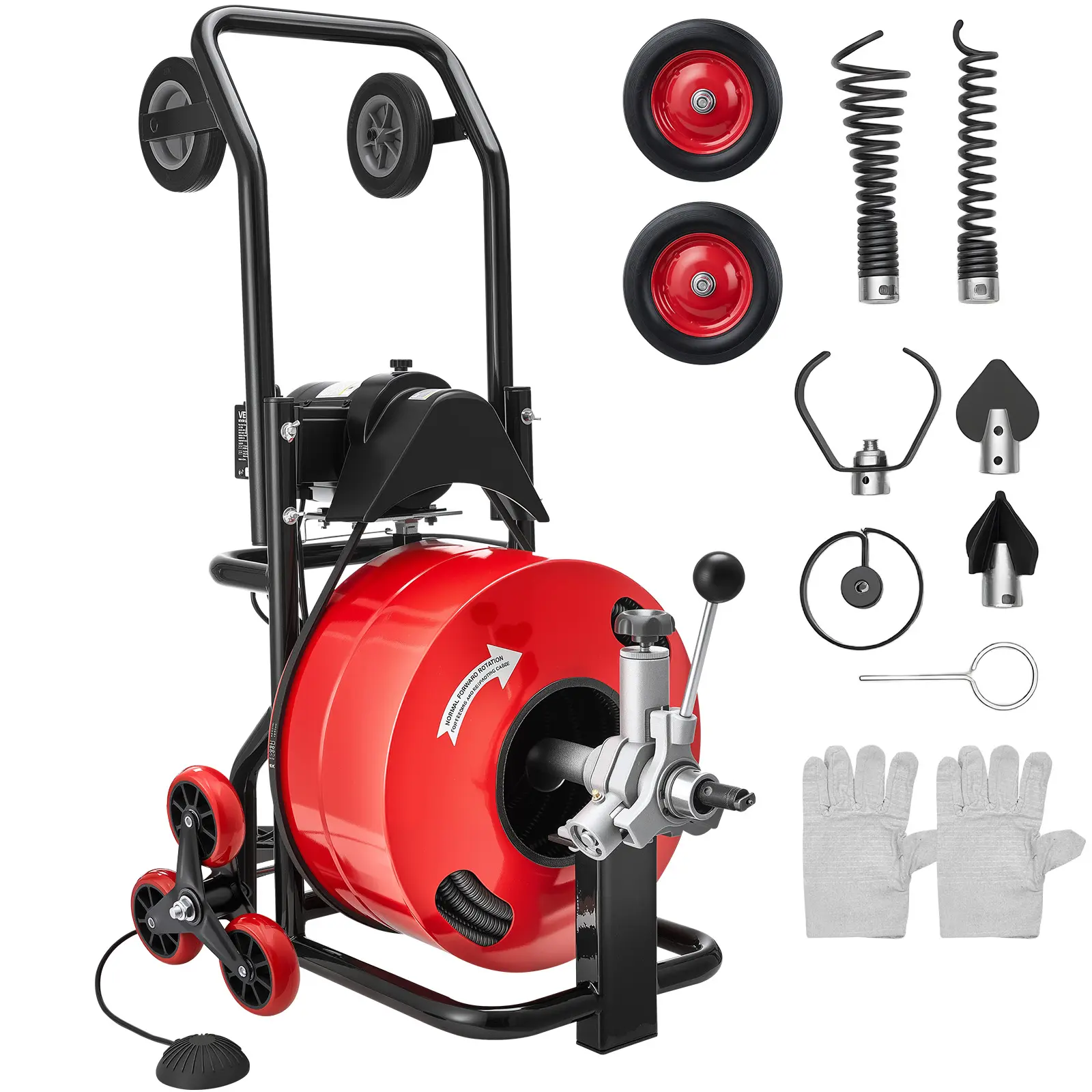 【summerfinds】VEVOR Drain Cleaner Machine 100 FT x 3/4 Inch, Auto Feed Sewer Snake Auger, Portable Drain Cleaning Machine with Multi-Wheel Combination, 6 Cutters & Air-Activated Foot Switch for 4" to 8" Pipes