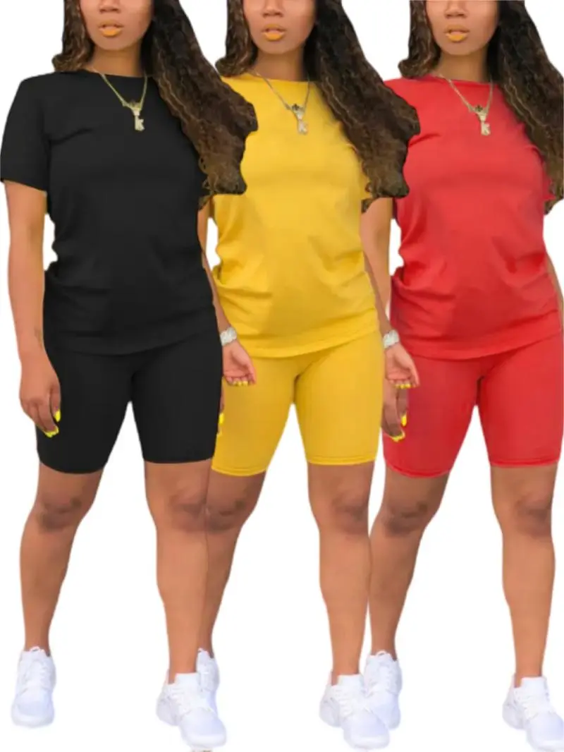 Plus Size 2 Piece Outfits for Women, Casual Short Sleeve Crew Neck Tops and Biker Shorts Matching Set, Soft Stretch Comfy Lounge Wear Tracksuit, Summer Athletic Clothes Set for Curvy Women, Travel Vacation Streetwear Daily Wear campingessentials
