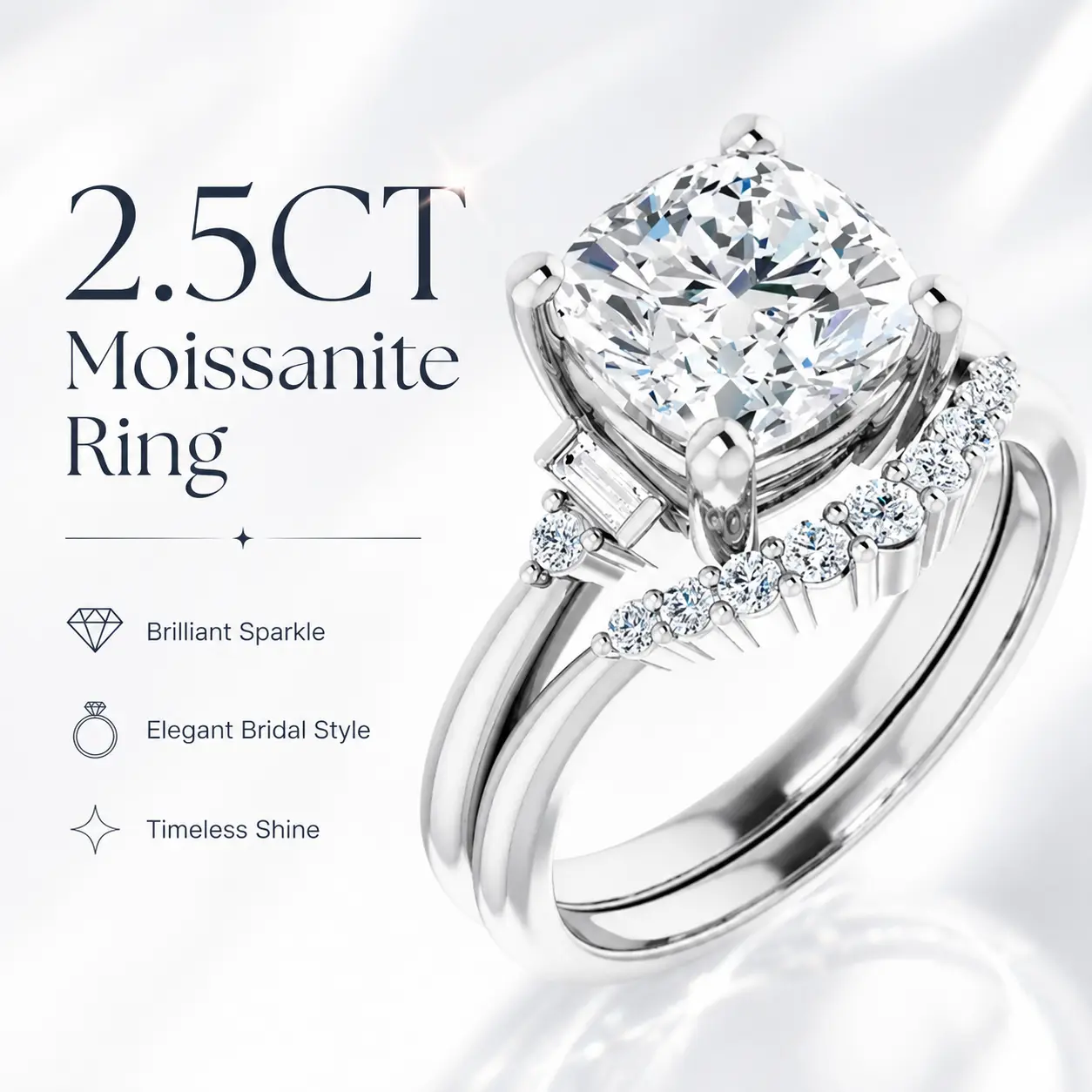 S925 Sterling Silver 8×8mm Cushion Cut Moissanite Ring, GRA Certified D Color VVS1 Lab Grown Diamond Engagement Ring for Women, Bridal Wedding Band, Promise Queen Ring