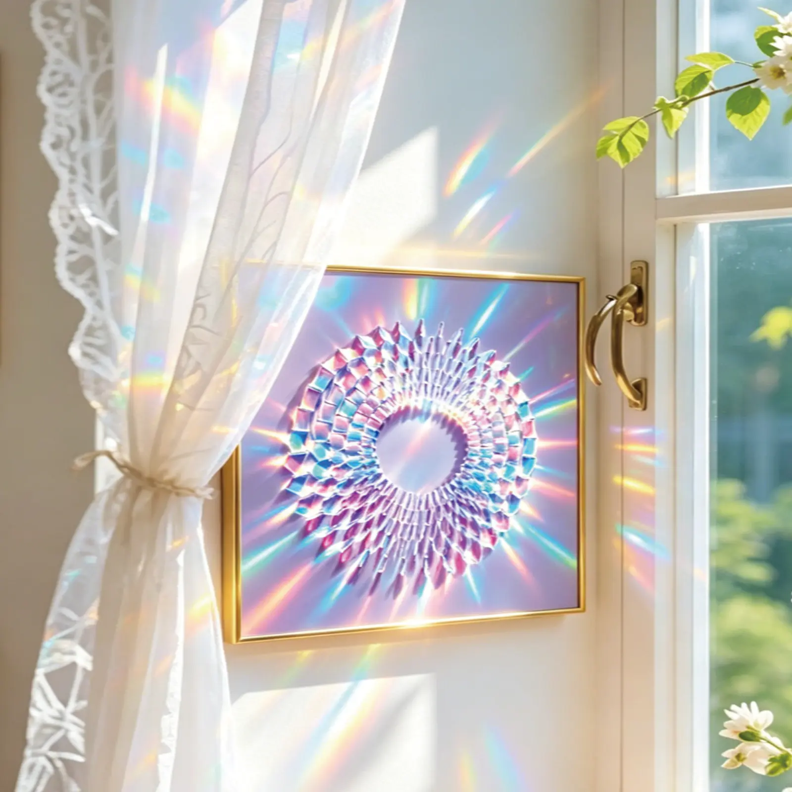 3D acrylic prism wall painting 50 * 60cm 60 * 80cm, reflective abstract modern painting, surface decoration, suitable for living rooms, bedrooms, offices (round)