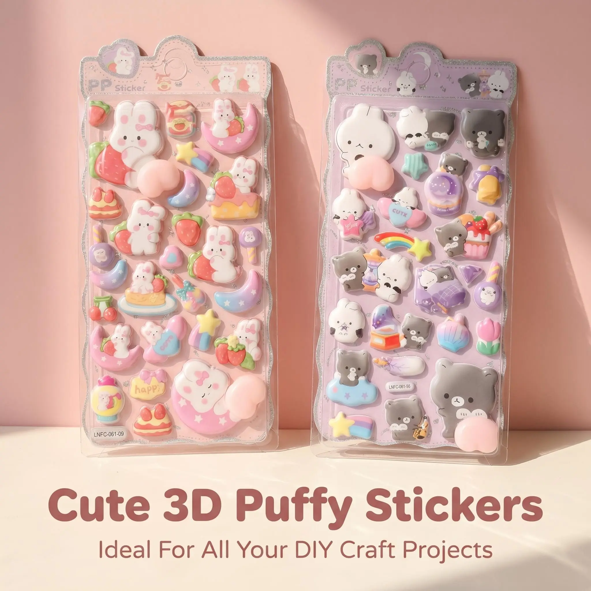 2 Sets Cute 3D Fuzzy Stickers, Adorable Panda and Rabbit Cartoon Bubble Stickers, Ideal for Kids DIY Crafts, Scrapbooking, Journaling, Classroom Rewards