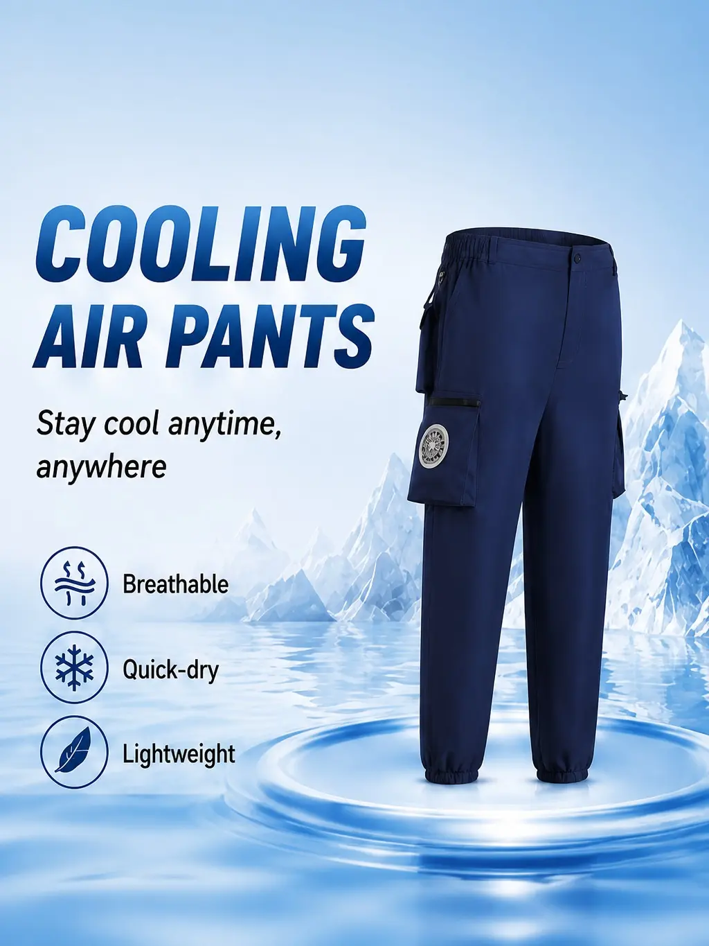 Men's Cooling Fan Belt-Equipped Pants, Breathable Solid Color Polyester Workwear for Summer Outdoor Construction, Machine Washable, Xxl, Clothing, Uniform Pants