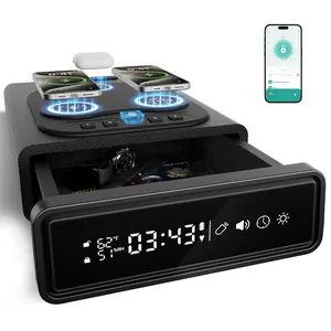 XDEER Smart Safe with Bluetooth App control, fingerprint & passcode biometric access, LED touchscreen, dual wireless charging, time & temperature display; a personal security safe for home and office to protect valuables.
