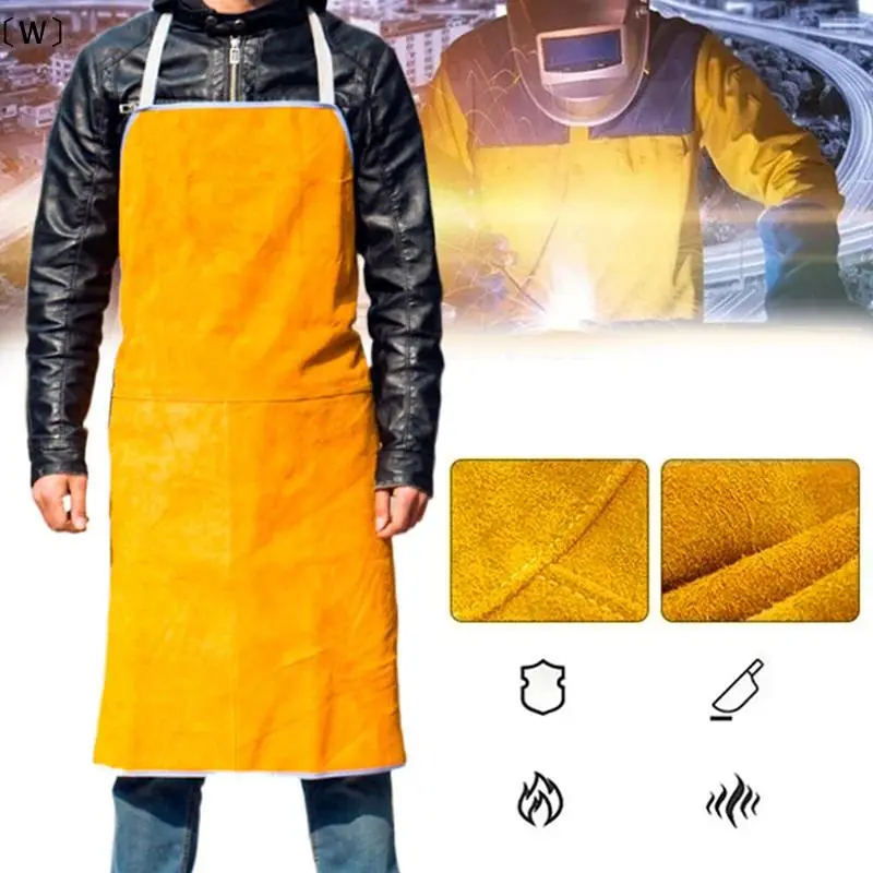 Adjustable Washable Cowhide Leather Welding Apron - Wear-resistant, Heat-insulating, Pocket-equipped Spatter Shield for Blacksmithing, Soldering Winter Protective Home Care Apron, Thermal
