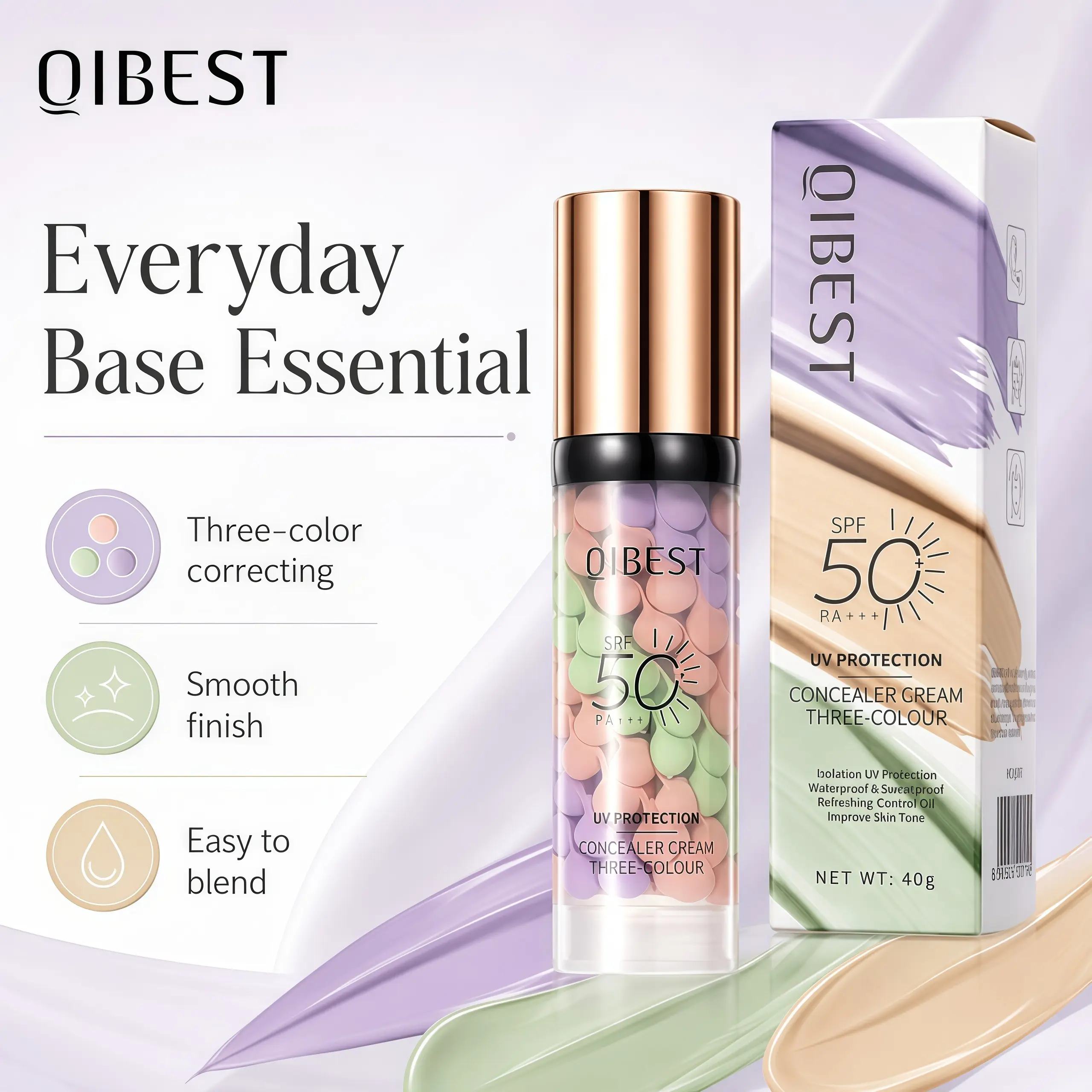 3-In-1 Face Makeup Primer - SPF 50 Sunscreen Isolation Cream, 1-Step Color Corrector, Oil-Control, Moisturizing, Blurs Imperfections, Enhances Radiant Skin for Summer Use
