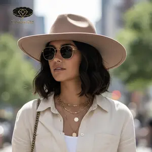 Wide Brim Fedora Hats Suede Western Hat with Belt Solid Color Vintage Panama Hat for Adult