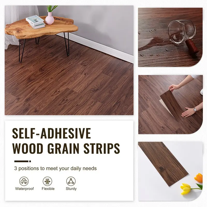 32-Piece Self-Adhesive Vinyl Flooring Strips, DIY Peel & Stick Wood Grain Pattern, Linear Match Design for Living Room Bedroom Office, Self Adhesive Textured Waterproof, Peel And Stick Vinyl Flooring