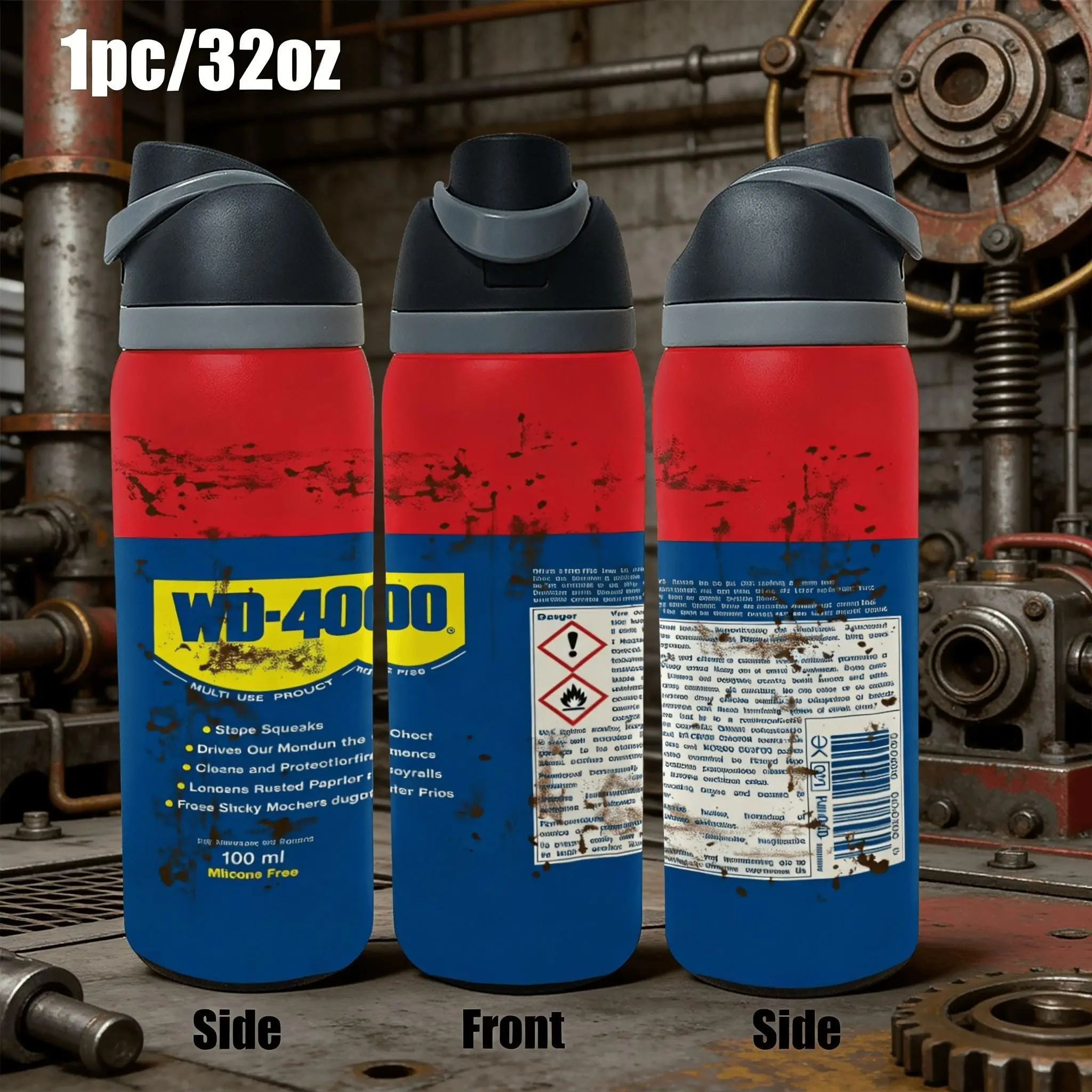 32oz, 20oz, Insulated Travel Drinkware, Insulated Water Bottle with Flip Lid | WD-4000 Distressed Mechanic Print | Stainless Steel Vacuum Travel Tumbler Flasks | Keep Drinks Hot & Cold | Mechanic Gift for Dad, Handyman & Garage Lovers