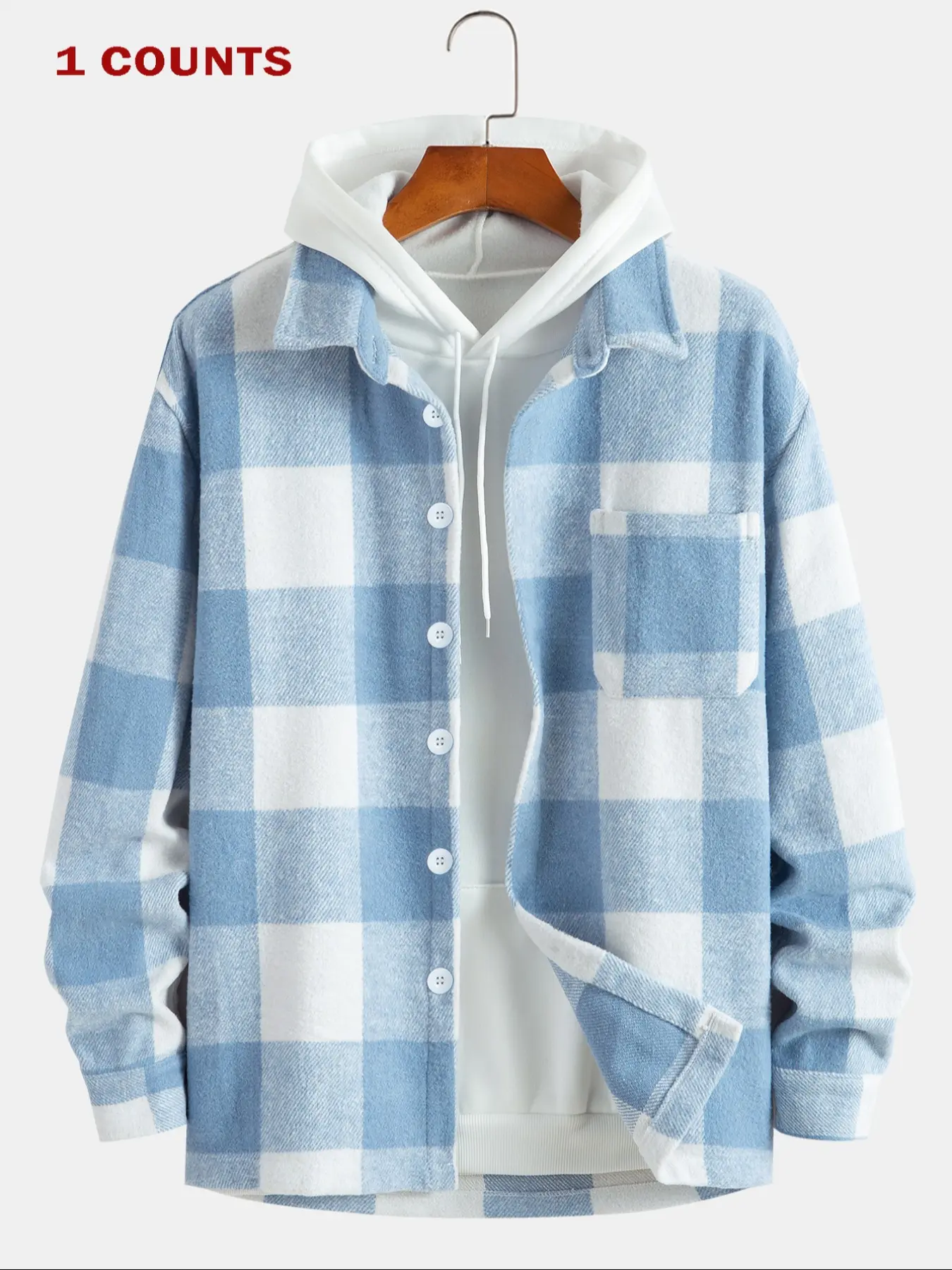 Men's Plaid Print Button Front Jacket without Hoodie, Loose Casual Drop Shoulder Long Sleeve Collar Outerwear for Fall & Winter, Men's Clothes for Daily Wear