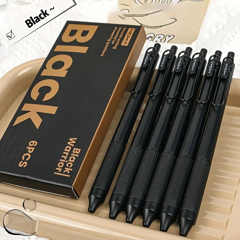 6/12-piece minimalist speed-dry black push-button pen, Writing Pens, Stationery Writing Tools, 0.5mm fine tip, black ink, ideal for note-taking, office and study supplies, gift for birthdays/Christmas, back-to-school season, Office stationery supplies