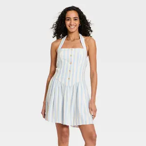 Women's Sleeveless Pullover Mini Sundress - Universal Thread Blue Striped L
