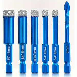 Diamond Drill Bit Set, 6pcs Tile Drill Glass Drill Set, Core Drill Bits, Carbide Drill Diamond Drill Bit for Hard Tiles Ceramic, Porcelain Stoneware, Marble and Granite