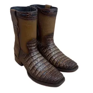 Western Cowboy Side Zipper Genuine Leather with Print Style Dubai Toe Boots/Bota Vaquera de Cierre Horma Dubai Est.265