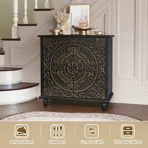 American Style Accent Cabinet with 2 Doors, Decorative Carved Flower Pattern Storage Cabinet, Wooden Sideboard Buffet with Storage for Entryway, Living Room, Kitchen, Dining Room closet