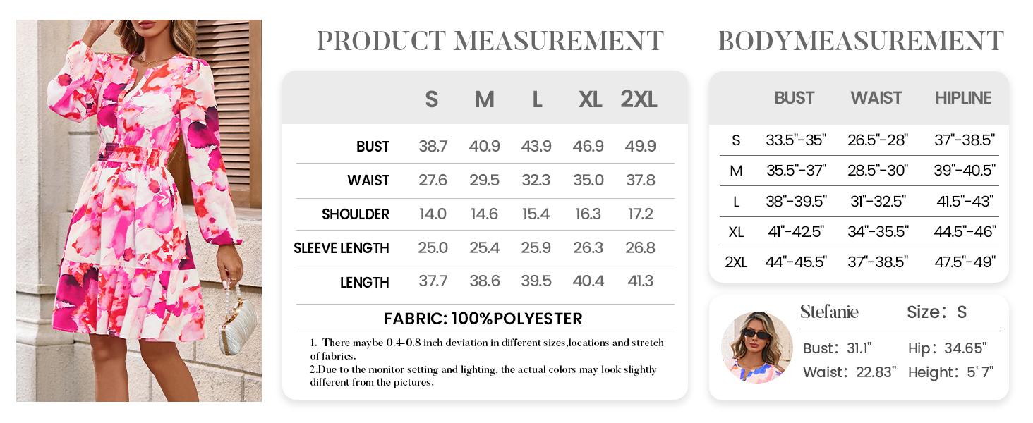 BTFBM Fall Dresses for Women  V Neck Long Sleeve Elastic Waist Boho Beach Vacation Clothes Floral Mini Summer Dress