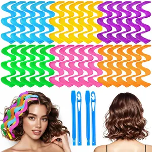 30 count Heatless Hair Curlers Wave Curls Styling Kit with 2 count Styling Hooks, No Heat Hair Curlers Heatless Wave Curlers for Women Girls Short Hair (6 Colors, 25 cm/9.84 inch)