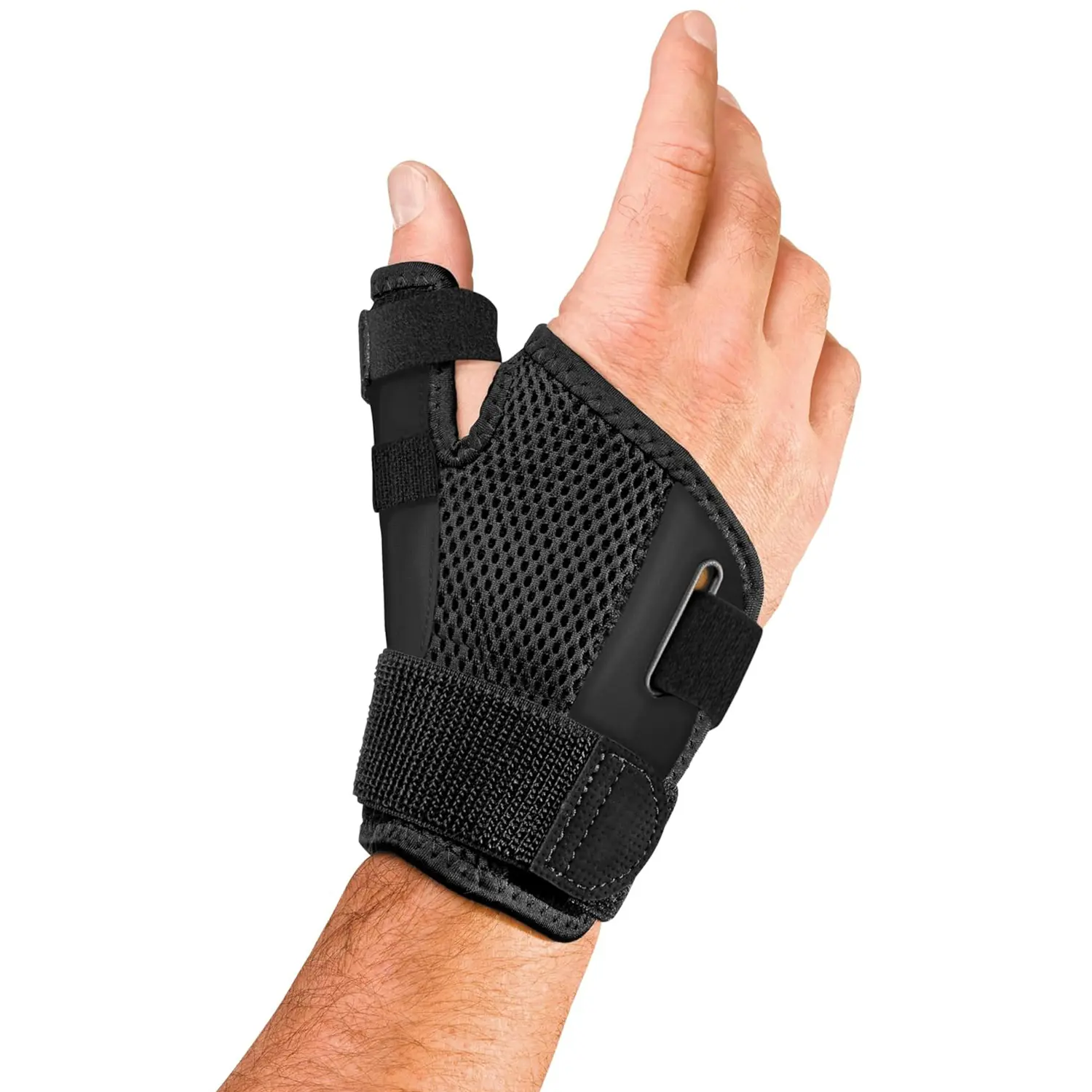 Sports Thumb Brace Stabilizer for Men & Women, Adjustable Spica Splint Support, Fits Left or Right Hand, Black