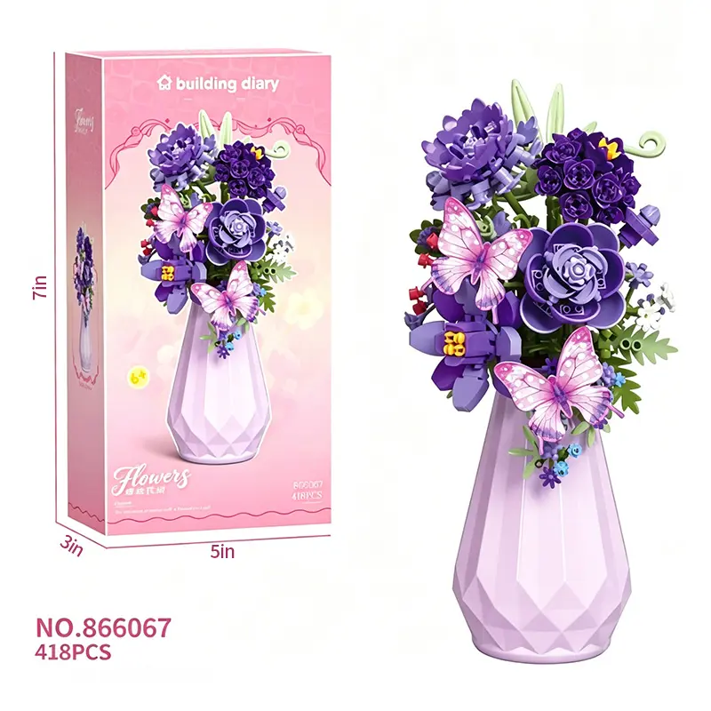 528/418/329PCS Micro Particle Artificial Flower Building Blocks Set with Vase & Gift Box, STEM Creative DIY Kit for Ages 12+, Artistic Rose Sunflower Decoration for Home Office Desktop, Perfect Valentine's Day Christmas Gift