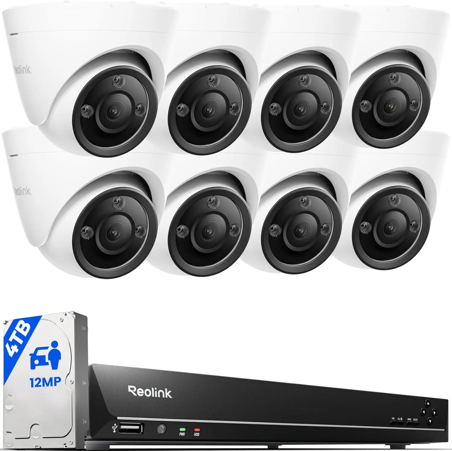 YHRES 16CH 12MP PoE Security Camera System with 4TB HDD RLK16-1200D8-A | 8pcs H.265 12MP Security PoE Cameras, Person Vehicle Pet Detection, Two-Way Talk, Spotlights Color Night Vision, 16CH NVR