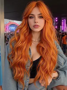 28 Inch Long Orange Curly Wig,Woman Wigs, Deep Wavy Wigs, Synthetic Fiber Hair Net, Casual Rose Design, Heat Resistant, for Daily, Holidays, Party,Cosplay,Christmas