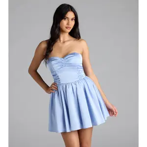 Lorena Satin Strapless Skater Dress