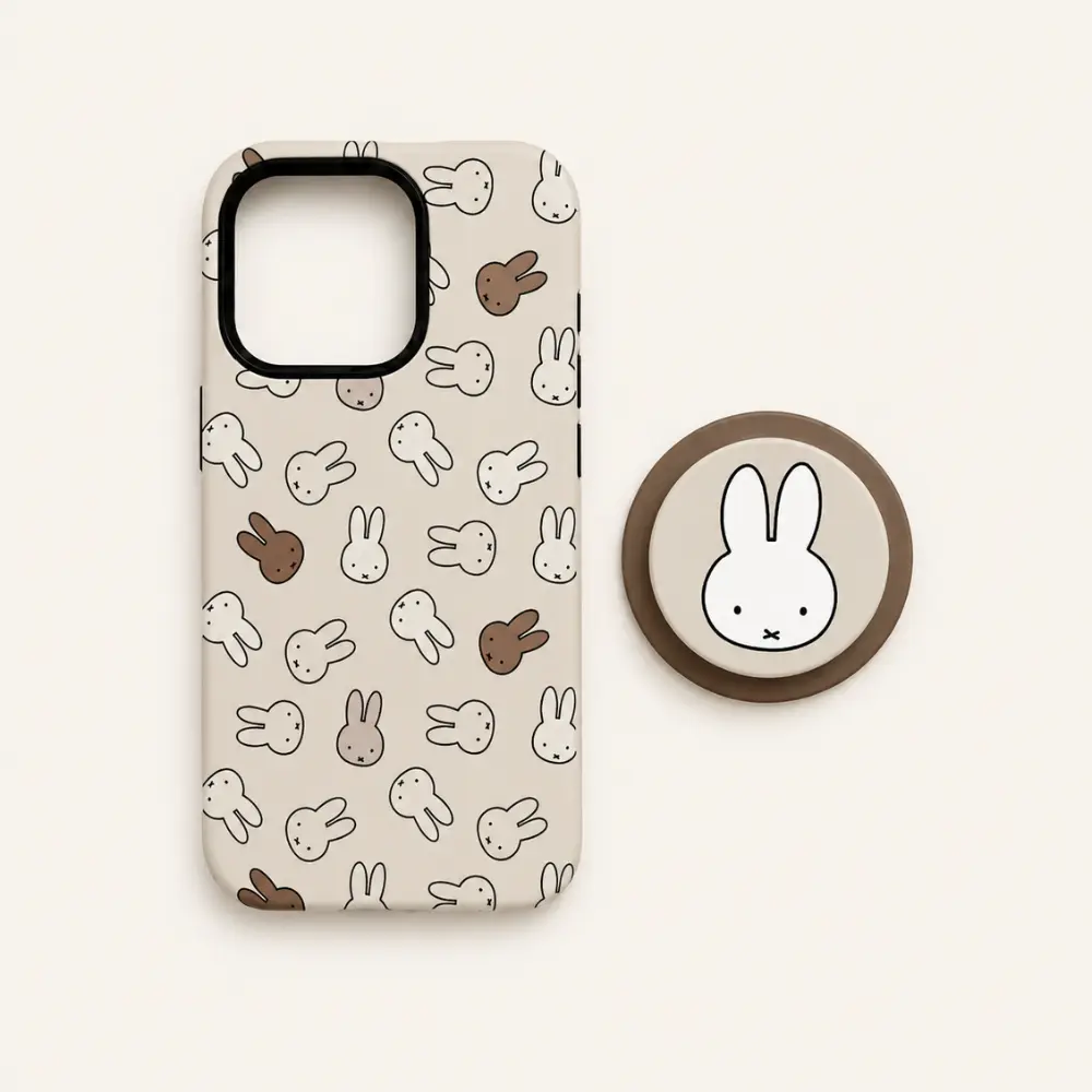 [Matching Set] Cute Bunny MagSafe Phone Case & Grip - Kawaii Rabbit Neutral Phone Case 2in1 - Cute Phone Holder Set For Miffy Lovers