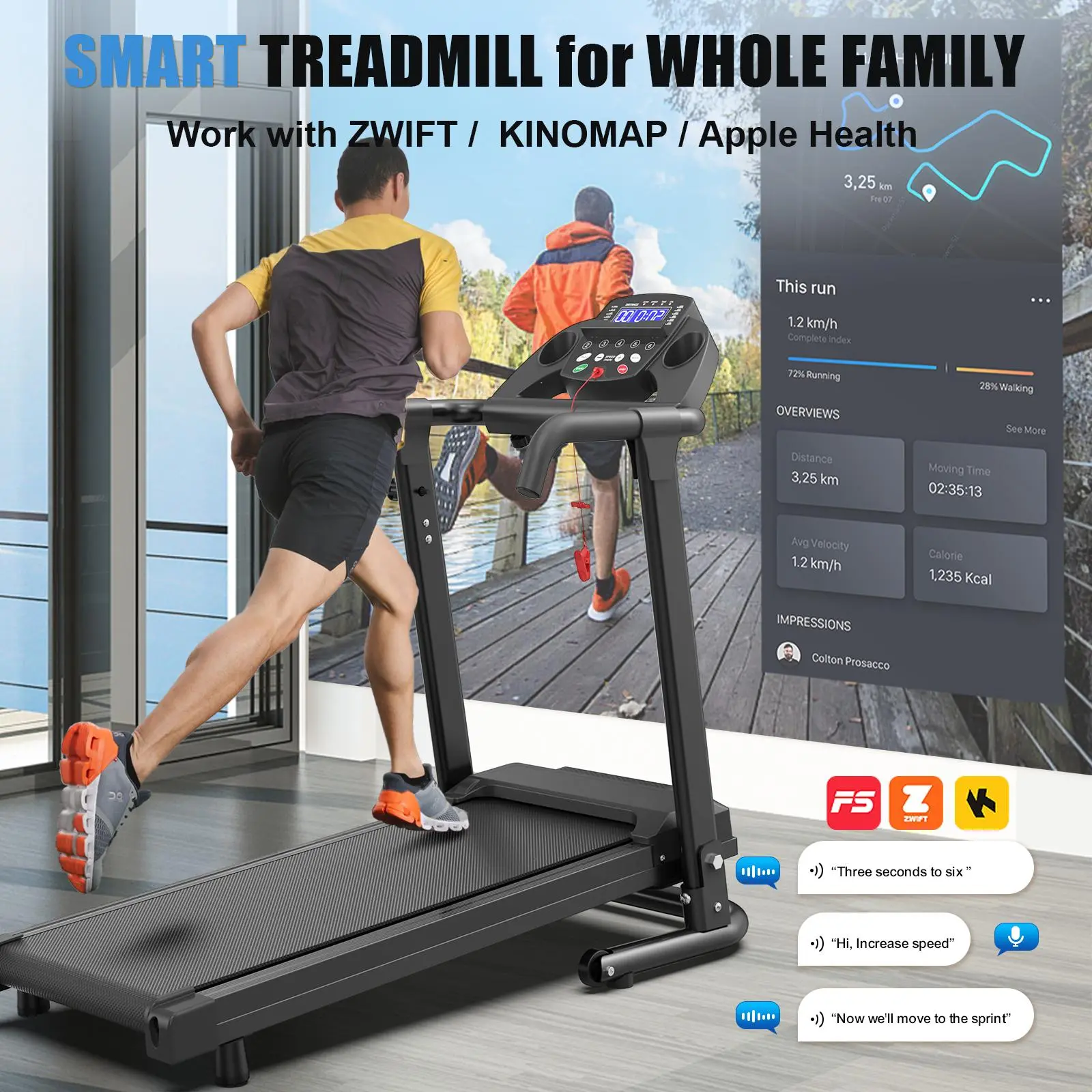 FYC Folding Treadmill for Home - Quiet 2.5HP Motor Home Gym Equipment, 300LBS Max Capacity, 7.5 MPH Speed, LED Display, Handle, <45dB Noise, Space-Saving Folding Frame for Apartments, Treadmills For Home