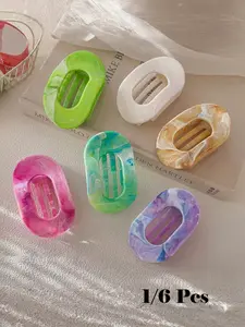 Elegant Shark Clip Hair Accessories, Marble Pattern Flat Round Barrettes, Flat Claw Clips, Comfortable Curved Design, All Season Stylish Headwear Set