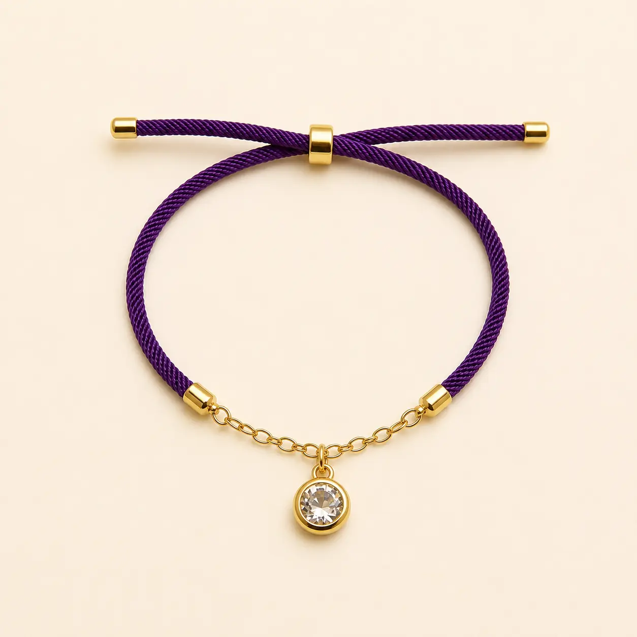 Purple Cord Bracelet with Crystal Charm – Elegant & Timeless