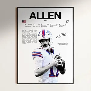 Josh Allen Poster, NFL Wall Print, Football , NFL Poster Print, Sports Decor, Buffalo Bills Poster, Football Gift